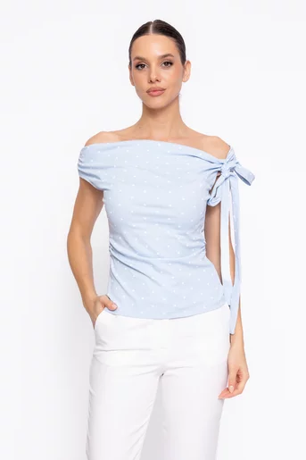 Bluză din bumbac imprimeu buline bleu BZD60203