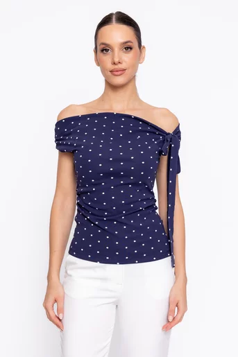 Bluză din bumbac imprimeu buline bleumarin BZD60203