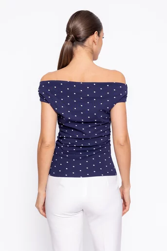 Bluză din bumbac imprimeu buline bleumarin BZD60203