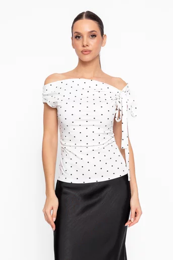 Bluză din bumbac imprimeu buline ivory BZD60203