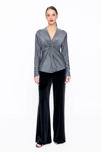 Bluză elegantă cu fir lurex si nod decortaiv argintie BLAM1109