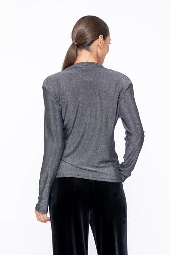 Bluză elegantă cu fir lurex si nod decortaiv argintie BLAM1109