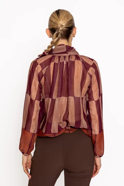 Bluză elegantă cu fundă și imprimeu abstract burgundy BLM60805 thumbnail picture - 