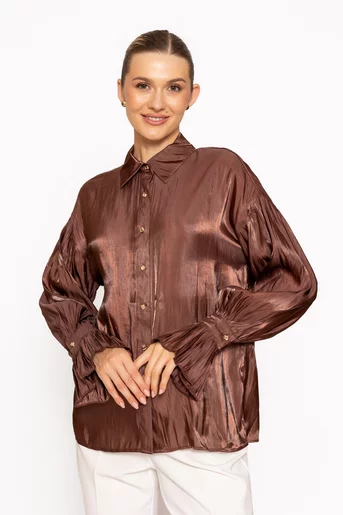 Bluză elegantă cu mâneci bufante maro BLM60808