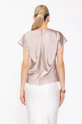 Bluză elegantă din satin cu nod bej BLA60501