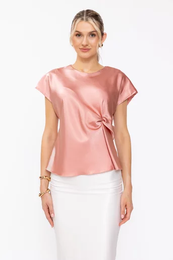 Bluză elegantă din satin cu nod roz BLA60501