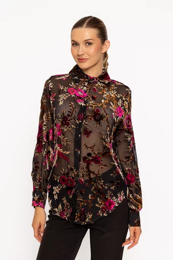 Bluză elegantă din voal cu imprimeu floral și mâneci lungi BLM60813