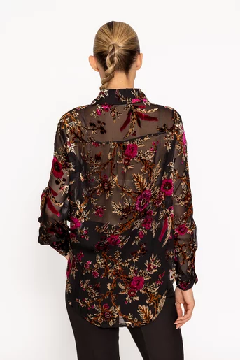 Bluză elegantă din voal cu imprimeu floral și mâneci lungi BLM60813