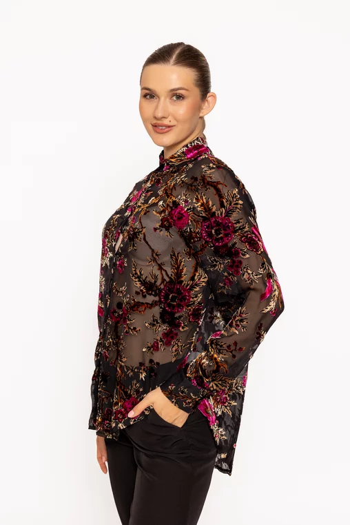 Bluză elegantă din voal cu imprimeu floral și mâneci lungi BLM60813 thumbnail picture - 