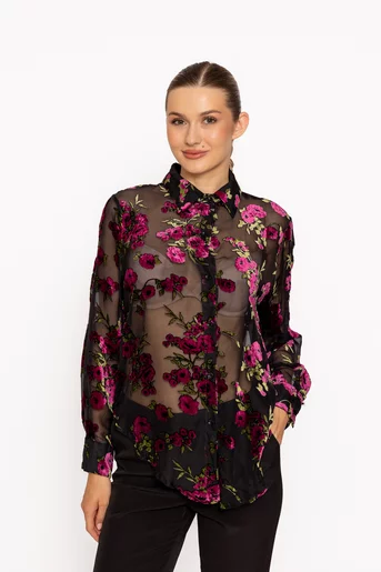 Bluză elegantă din voal transparent cu broderie florală BLM60813