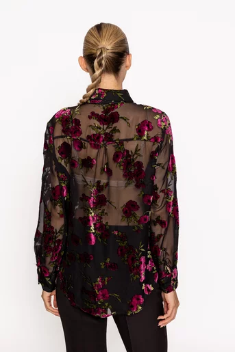 Bluză elegantă din voal transparent cu broderie florală BLM60813