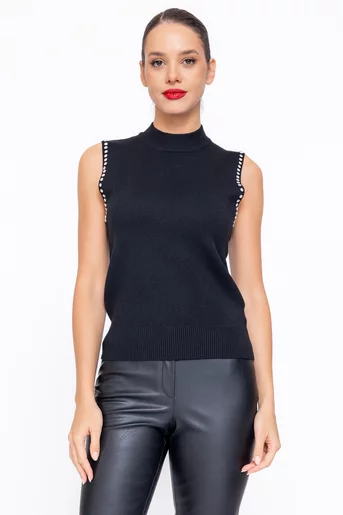 Bluză fără mâneci decorată cu pietre neagră BDM1102