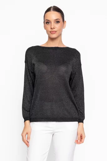 Bluză lejeră cu fir lucios neagră BHD60202