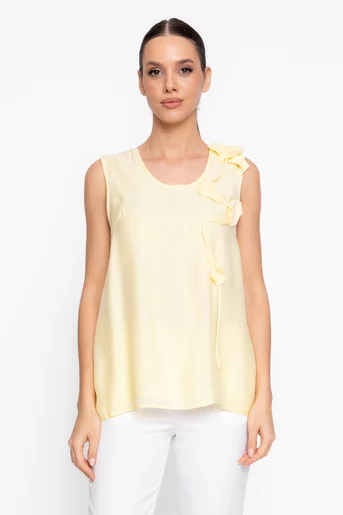 Bluză lejeră cu floare decorativă galbenă BKC60202
