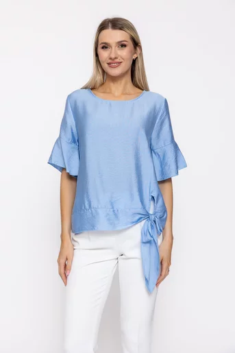Bluză lejeră cu fundă bleu BAM60506