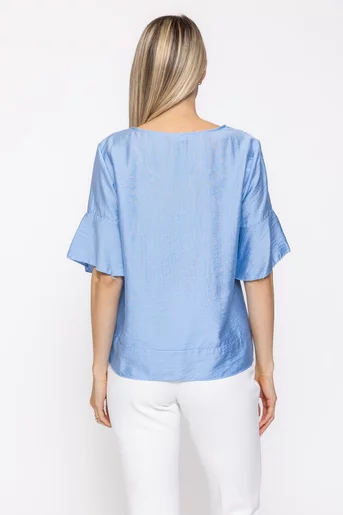 Bluză lejeră cu fundă bleu BAM60506