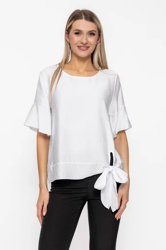 Bluză lejeră cu fundă ivory BAM60506