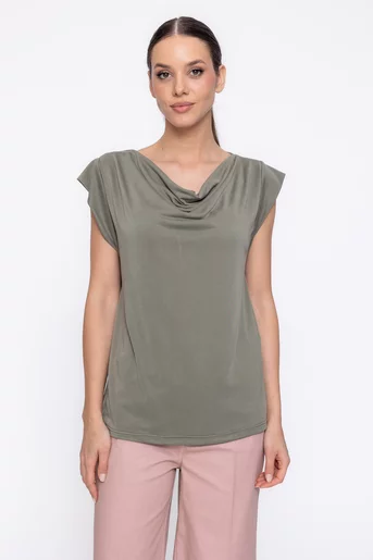 Bluză lejeră cu guler căzut verde  BAM60305