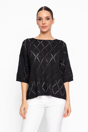 Bluză lejeră cu model romburi neagră BHD60206