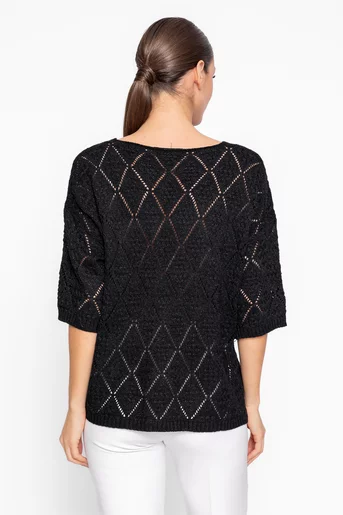 Bluză lejeră cu model romburi neagră BHD60206