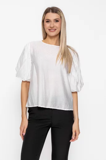 Bluză lejeră cu strasuri albă BVI60505