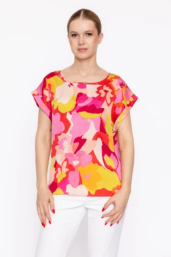 Bluză lejeră decolteu bărcuță fucsia BXJ60302