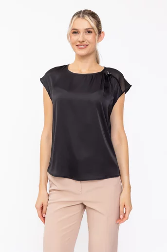 Bluză lejeră decorată cu floare neagră BBD60502