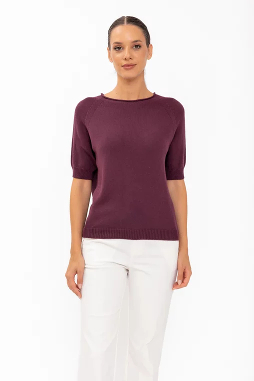 Bluză lejeră din bumbac burgundy BLT60802 thumbnail picture - 
