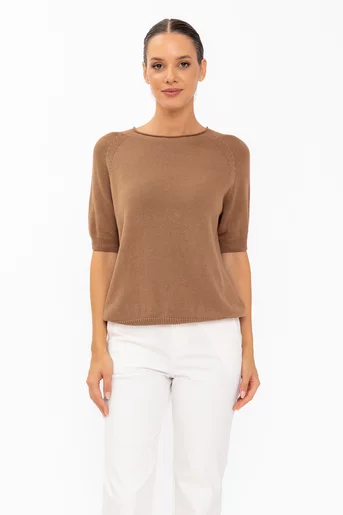 Bluză lejeră din bumbac camel BLT60802