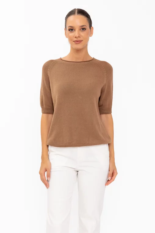 Bluză lejeră din bumbac camel BLT60802 thumbnail picture - 