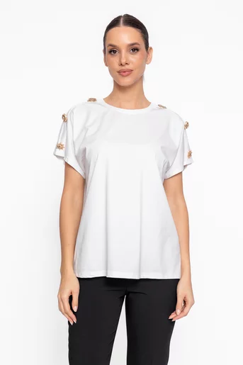 Bluză lejeră din bumbac ivory cu accesorii BZD60206