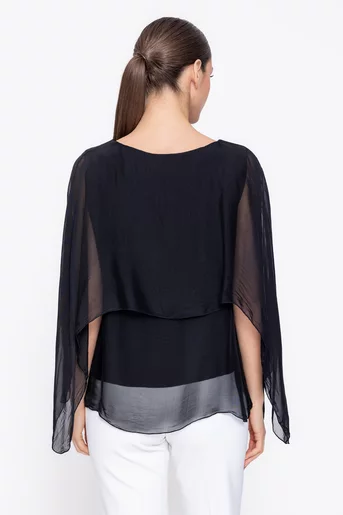 Bluză lejeră din mătase cu capă neagră BDP60306