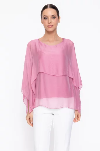Bluză lejeră din mătase cu capă roz BDP60306