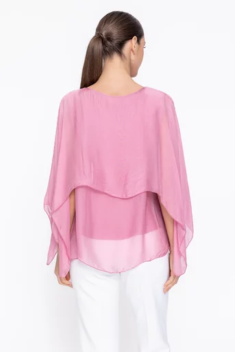 Bluză lejeră din mătase cu capă roz BDP60306