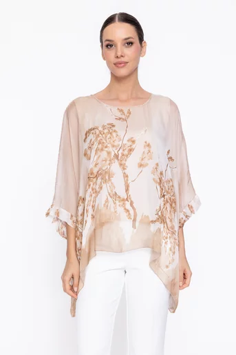 Bluză lejeră din mătase cu colțuri bej BDP60309