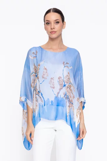 Bluză lejeră din mătase cu colțuri bleu BDP60309