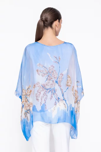 Bluză lejeră din mătase cu colțuri bleu BDP60309