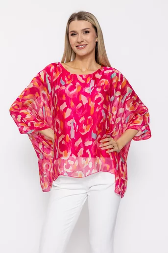 Bluză lejeră din mătase cu colțuri fucsia BDP60504