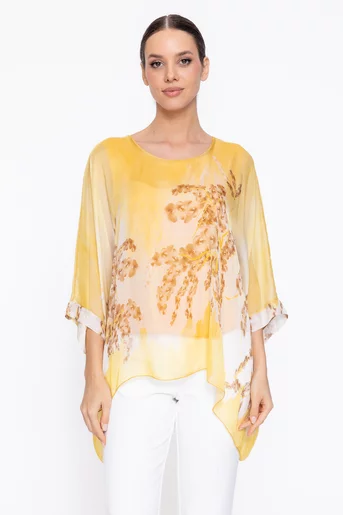 Bluză lejeră din mătase cu colțuri galbenă BDP60309
