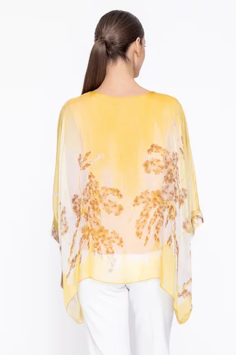 Bluză lejeră din mătase cu colțuri galbenă BDP60309