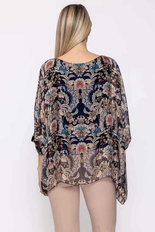 Bluză lejeră din mătase cu colțuri imprimeu floral bleumarin  BDP60504 thumbnail picture - 