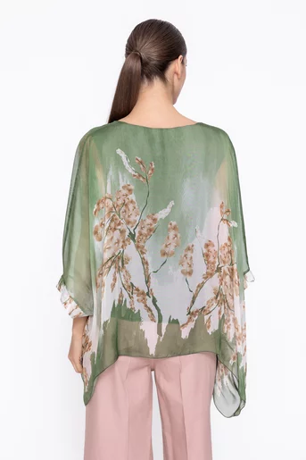 Bluză lejeră din mătase cu colțuri verde BDP60309