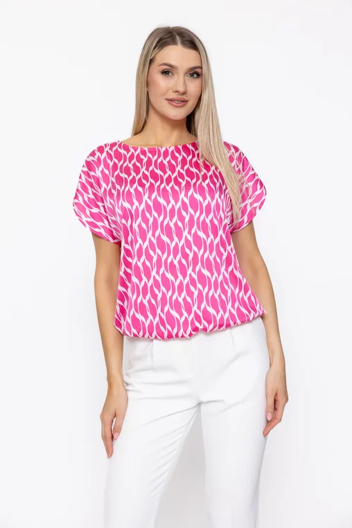 Bluză lejeră din satin cu tăieturi la mâneci fucsia B4626 thumbnail picture - 