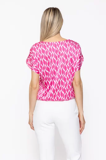 Bluză lejeră din satin cu tăieturi la mâneci fucsia B4626