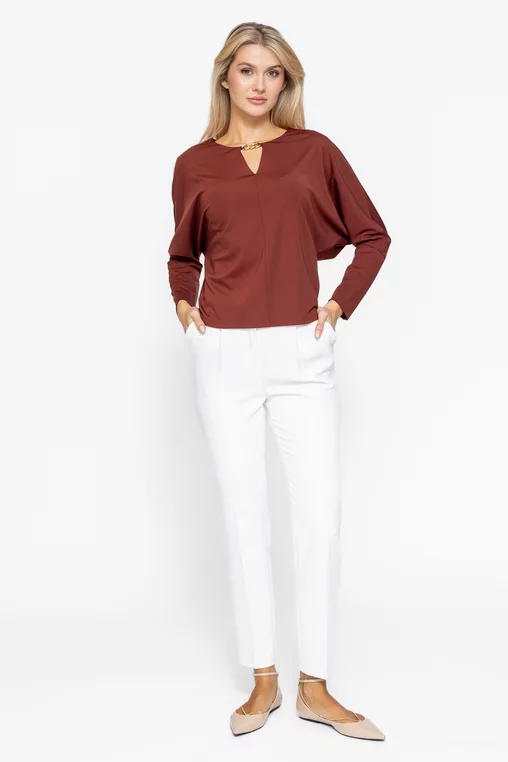 Bluza lejera din vascoza cu accesoriu caramizie B4541 thumbnail picture - 