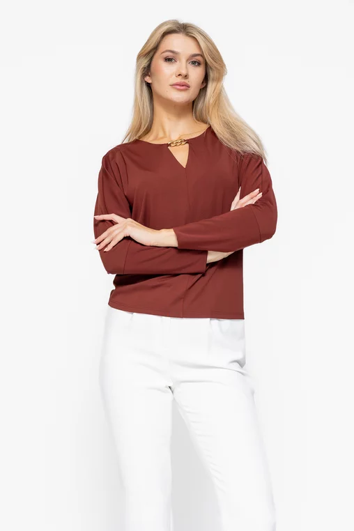 Bluza lejera din vascoza cu accesoriu caramizie B4541 thumbnail picture - 