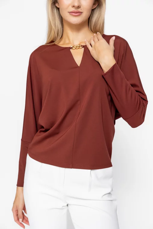 Bluza lejera din vascoza cu accesoriu caramizie B4541 thumbnail picture - 