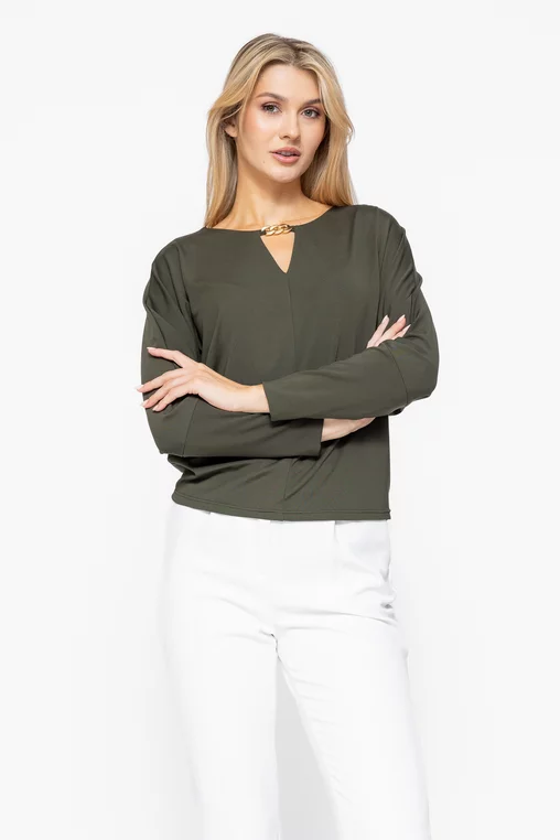 Bluza lejera din vascoza cu accesoriu kaki B4541 thumbnail picture - 