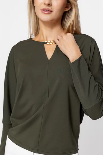 Bluza lejera din vascoza cu accesoriu kaki B4541