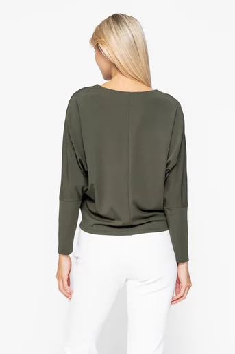 Bluza lejera din vascoza cu accesoriu kaki B4541